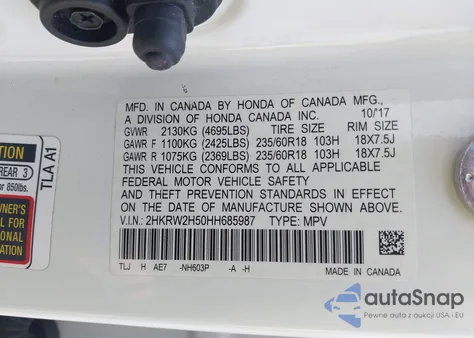 2017 Honda Cr-V Ex из США, поврежденный, VIN 2HKRW2H50HH685987